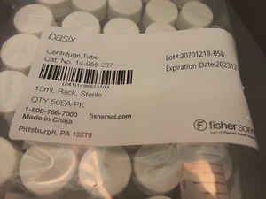 Basix  15mL Conical Centrifuge Tubes w/screw white Caps 14-955-237  (50 pk)) - Picture 1 of 4