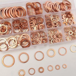 Assorted Solid Copper Crush Washers Seal Flat Ring Set Hydraulic Fittings 280Pcs - Picture 1 of 9