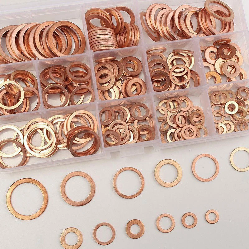 Assorted Solid Copper Crush Washers Seal Flat Ring Set Hydraulic Fittings 280Pcs - Image 1 of 4