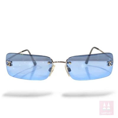 Chanel 2051 Rare Sunglasses Blue Color Vintage Y2K 2000 Logo Rimless - Image 1 of 4