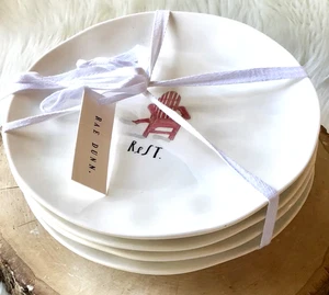 RAE DUNN 8" Melamine Plates Retired RELAX SIT REST BREATHE NEW Set of 4 Dishes - Picture 1 of 2