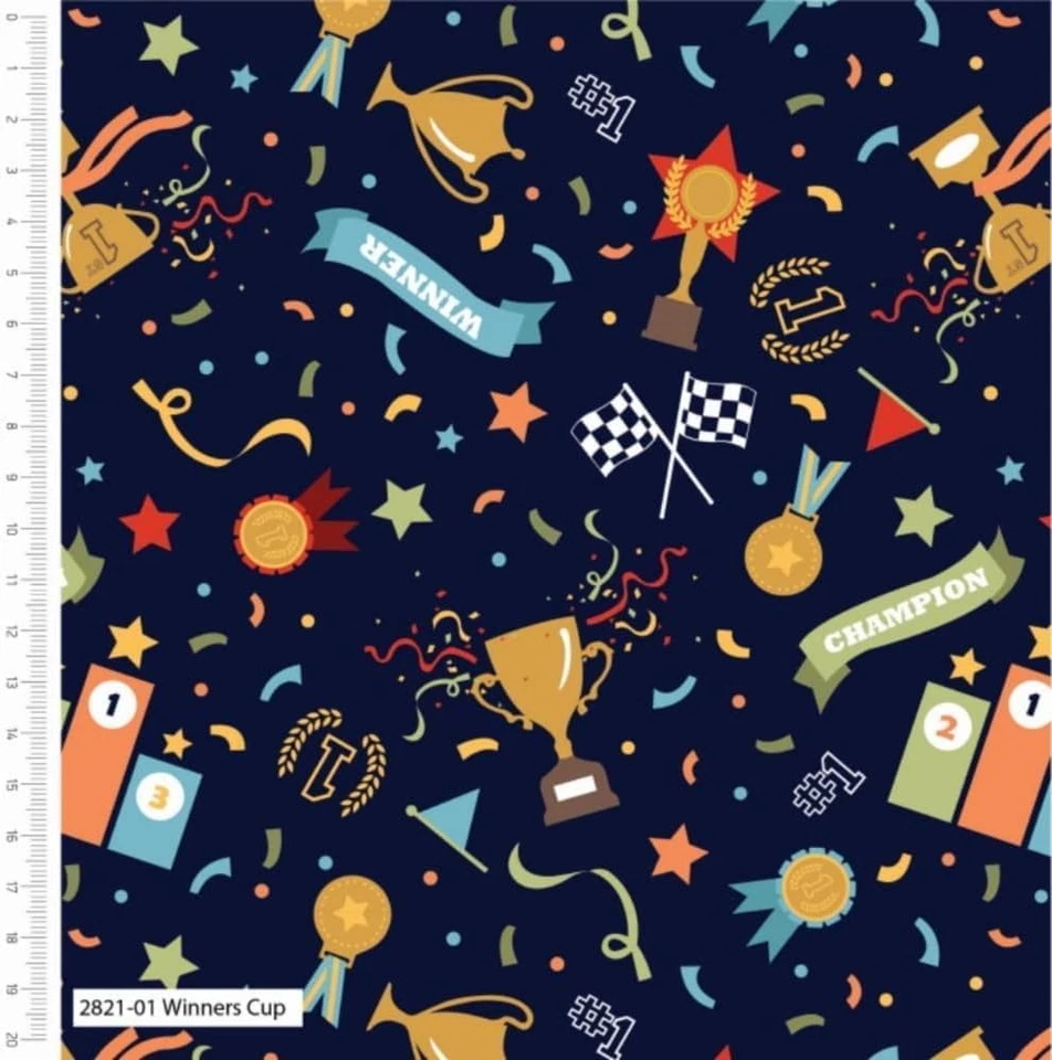 Team Player Winners Cup Printed Fabric 44'' Wide 100% Cotton Children Crafting - Image 1 of 1