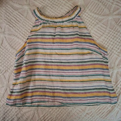 Talbots Women Size 3X Petite Striped Linen Halter Sleeveless Top Elastic Neck - Image 1 of 4
