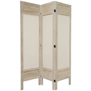 Oriental Furniture 5.5 ft. Burnt White Solid Muslin 4-Panel Room Divider - Picture 1 of 2