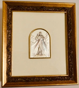 Small Ornately Framed Sterling Silver Plaque Depicting the Divine Mercy of Jesus - Picture 1 of 5