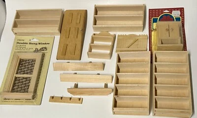 Estantes de librería miniatura para casa de muñecas puerta de madera sin pintar ventana puerta gabinetes + Foto 1 de 4