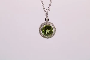 14kt White Gold Peridot and Diamond Pendant on 16" Cable Chain - Picture 1 of 4