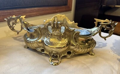 1800's Solid Brass Epergne: 2pc centerpiece, original tin lining planter antique - Image 1 of 4