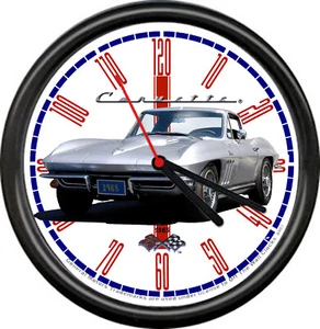 Licensed 1965 Corvette Silver Classic Chevrolet General Motors Sign Wall Clock - Picture 1 of 1
