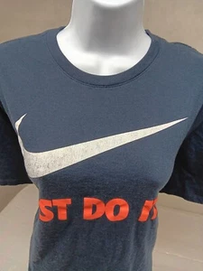 THE NIKE TEE WOMENS LARGE DARK BLUE JUST DO IT SWOOSH SHORT SLEEVE T-SHIRT  - Picture 1 of 12