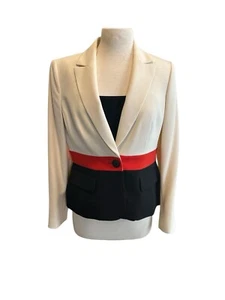 Kasper Blazer Womens 6 Multicolor Color Block Career Holiday Button Jacket - Picture 1 of 9