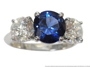 Tiffany Co Platinum 2.65ct Sapphire Ring 1.18ct 1.15ct Diamond Sides wBox Papers
