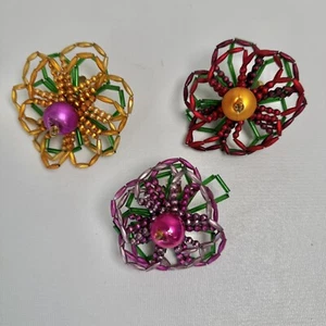 Vintage Glass Bead Flowers Czech Christmas Tree Ornaments Clip On - Picture 1 of 8
