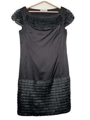 Marni Dress Black Pockets 100% Silk Size 38 Tile Detail On Front, Hem & Sleeves - Image 1 of 4
