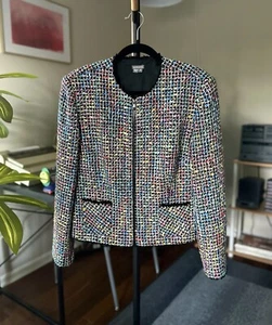 Vintage Anthracite Multicolored Tweed Jacket Black Trim, Pockets, Zipper - Picture 1 of 6