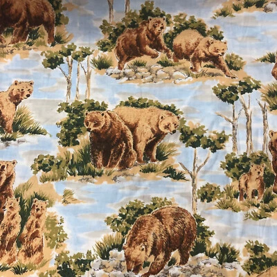 4 3/8 yards Cotton Quilt Fabric Bears Nature Hunting Man Craft Material #80 - Image 1 of 4