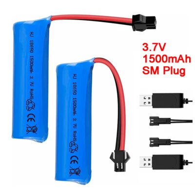 2pcs 3.7V 1500mAh Li-po Rechargeable Battery SM Plug For RC Cars Boats Trucks - Image 1 of 4