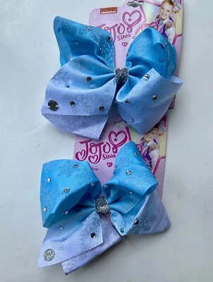 2 Pack Jojo Siwa 8” Large Snowflake Girls Hair Bows Accessories Clip Blue White - Image 1 of 4