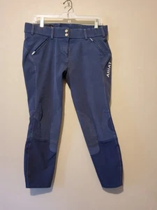 ARIAT Prix Blue Low Rise Knee Patch Front Zip Pockets Equestrian Breeches sz 32R - Picture 1 of 8