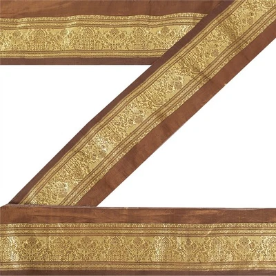 Sânscrito Vintage 1 Jarda Acabamento Sari Borda Tecido Brocado Costura Artesanal Renda Marrom - Imagem 1 de 4