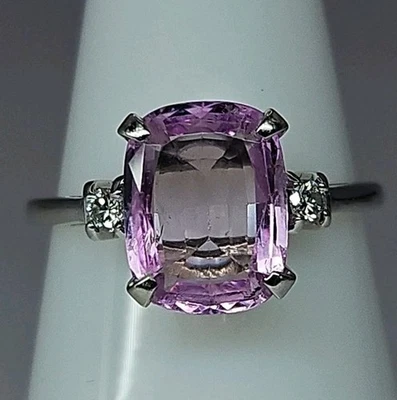 14k White Gold Cushion Cut Pink Tourmaline & Diamond Ring Size 8 3.29g - Image 1 of 4