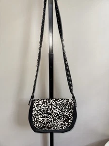 Michael Kors Black Bag w/ Brown & Beige Cow Hide Flap Studded Crossbody Strap - Picture 1 of 7
