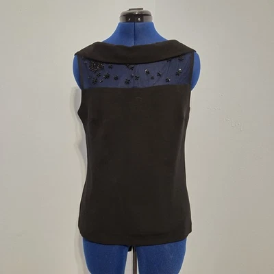 Top Evan Picone Vintage Negro Cuentas Cuello Ancho Talla 10 Foto 1 de 4