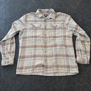 PATAGONIA FJORD FLANNEL SHIRT Men Sz M PLAID ORGANIC COTTON Soft Heavy Work Gray - Picture 1 of 13