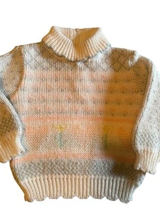 VTG Toddler Girls Sweater Flowers Hearts Scalloped Collar White Pink Size 2T - Picture 1 of 10