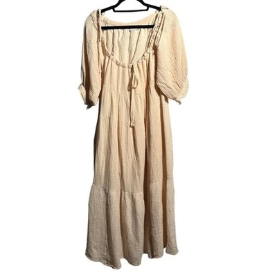 Maxi Vestido Worth Collective Algodón Gasa Niveles Cottage Core Amigable con Golpes L Foto 1 de 4