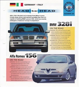 BMW 328i vs. Alfa Romeo 156 1990 hoja de especificaciones de comparación folleto Hot Cars - Imagen 1 de 3