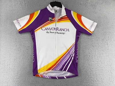 Camiseta deportiva de ciclismo Santini para mujer mediana blanca púrpura roja amarilla Canyon Ranch 1/2 cremallera Foto 1 de 4
