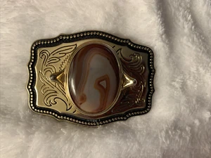 Gürtelschnalle Gold Jaspis Vintage Cowboy - Bild 1 von 7