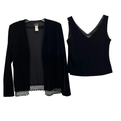 XSCAPE By Joanna Chen Juego de 2 piezas Camiseta sin mangas y chaqueta de noche S/M Terciopelo negro con cuentas Foto 1 de 4