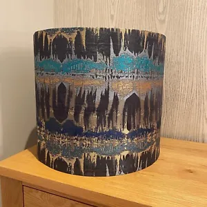Handmade Lampshade in Fryetts Inca Fabric, Teal, Navy, Gold Various sizes - Picture 1 of 4