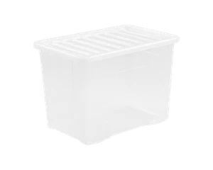 80 Litres CLEAR PLASTIC Large Storage Box With Lids Strong Stackable Nestable - Picture 1 of 43
