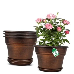 Plant Planters Pots Set of 4 Pack 9 Inch, Plastic Flower 9 inch-4 pack Copper - Picture 1 of 8