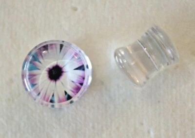 1x 6-16mm Daisy Flower Logo Floral Acrylic DTE Double Flare Plug Earplugs Earing - Image 1 of 4