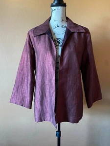 NWT Chico's Burgundy Red Reverse Shine Flip Side Open Front Jacket Size 1 - Picture 1 of 6