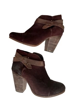 Rag & Bone Harrow Ankle Boots Brown Waxy SUEDE Womens Sz 37 US 7 Block Heel Boho - Image 1 of 4