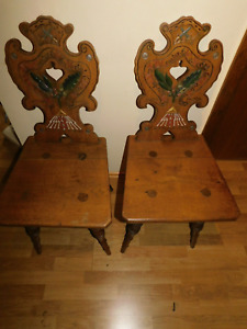 2 Piece Oak Chairs Carved Probably Freemason? Or Kuk ? Alpine