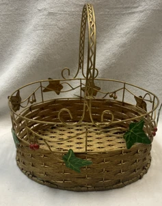 Holiday Wire and Woven Basket with Ivy and Cranberries - Picture 1 of 4