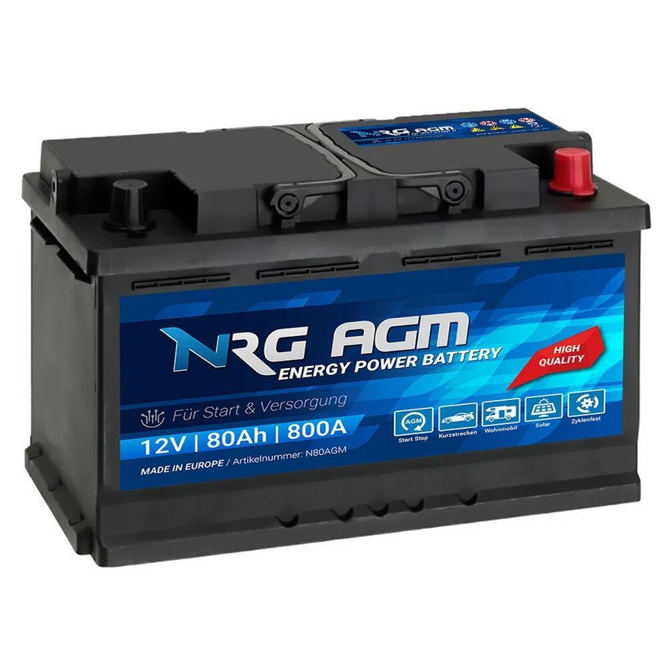NRG AGM Autobatterie 12V 80Ah 800A/EN Start Stop Plus VRLA Batterie - Bild 1 von 1