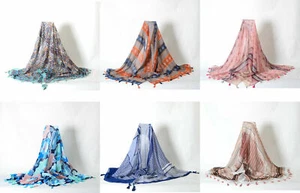 Schal Bandana Kopftuch Tuch Polyester 70"x35" Muster Rechteck Quaste - Bild 1 von 7