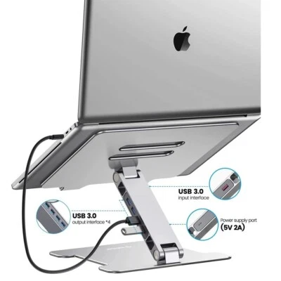 Soporte para portátil de aluminio, 4 puertos USB3.0, tableta MacBook iPad Notebook, soporte elevador Foto 1 de 4