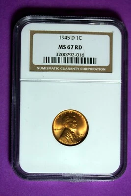 1945 D NGC MS67 RD Lincoln Wheat Cent #B28158 - Image 1 of 2