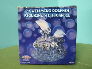 Schwimmende Delfine im Ozean Wellen Figur mit Kerze Spencer Geschenke Vintage - Bild 1 von 12