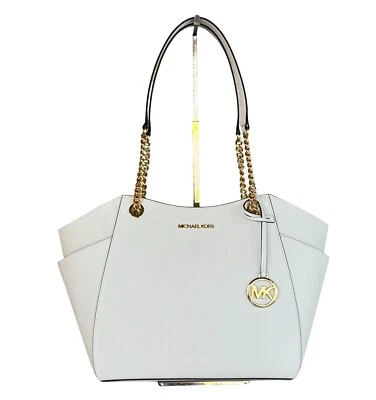 MICHAEL KORS JET SET TRAVEL LARGE SHOULDER CHAIN TOTE BAG OPTIC WHITE/GOLD - Image 1 of 4
