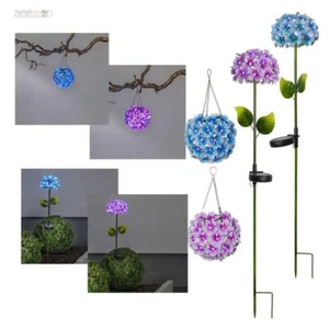 LED Solar Garten-Deko Hortensie, große Metall LED Blume Gartenstecker/Aufhänger - Bild 1 von 10