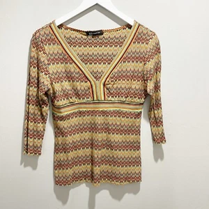 MONTON Women’s Multicolor Geometric Stripe Stretch Elbow Sleeve Top Size XL - Picture 1 of 6
